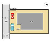 【区画図】敷地約67坪の5LDK住宅です。駐車は2台可能で、前面道路も6mあるので切り返しを少なく簡単に駐車できます。