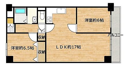 【間取り図】広々とした2LDKで、ファミリーにも単身の方にも使い分けしやすい間取りです。広々したLDKは来客時でも対応可能で、様々な用途に合わせることができますね。