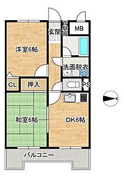 トーカンマンション城南 2DKの間取図画像