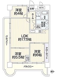 朝日プラザ浄水 3LDKの間取図画像