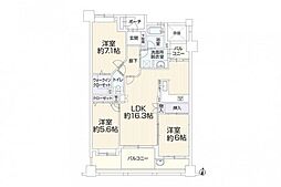 アーサー寺塚・大池公園 3LDKの間取図画像