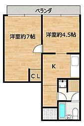 ハイムサンシャインA棟 2Kの間取図画像