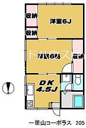 一里山コーポラス 2DKの間取図画像