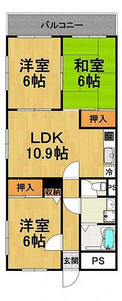 兵庫県西宮市下大市東町(賃貸マンション3LDK・3階・63.20㎡)の写真 その2