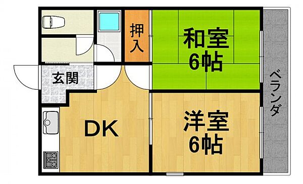 兵庫県西宮市上之町(賃貸マンション2DK・1階・45.00㎡)の写真 その2
