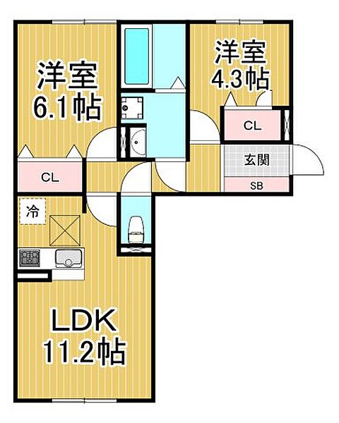 兵庫県西宮市笠屋町(賃貸アパート2LDK・1階・53.76㎡)の写真 その2