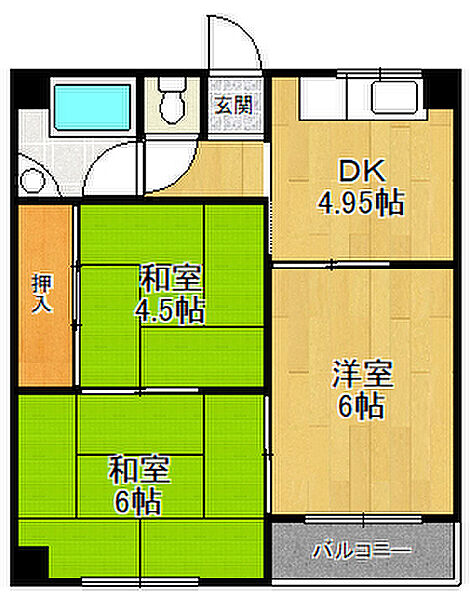 兵庫県西宮市神園町(賃貸マンション3DK・2階・46.50㎡)の写真 その2