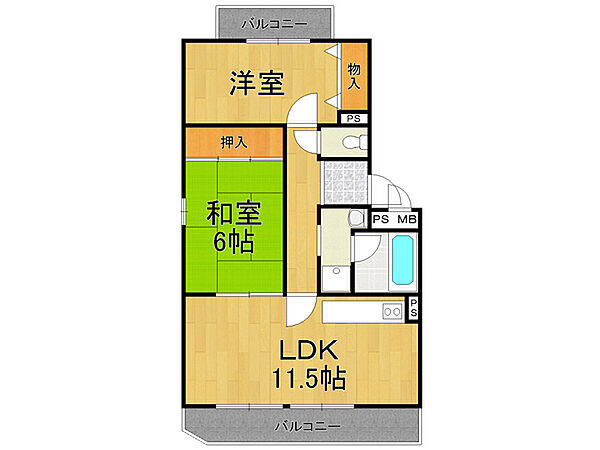 サニーパレス ｜兵庫県西宮市下大市東町(賃貸マンション2LDK・2階・57.92㎡)の写真 その2