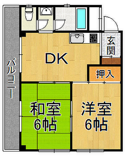 ドミール夙川 ｜兵庫県西宮市松生町(賃貸マンション2DK・2階・41.92㎡)の写真 その1