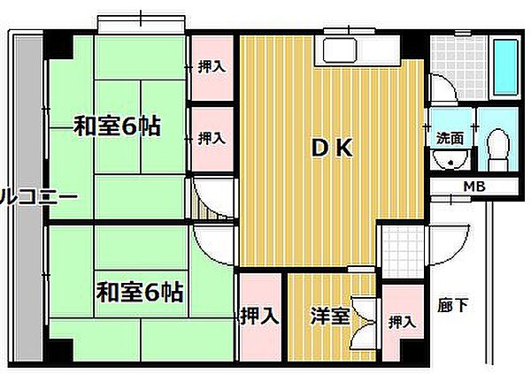 鳴尾ハイツ ｜兵庫県西宮市若草町2丁目(賃貸アパート3DK・1階・53.70㎡)の写真 その2