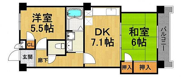 光永コート ｜兵庫県西宮市若松町(賃貸マンション2DK・2階・44.27㎡)の写真 その2