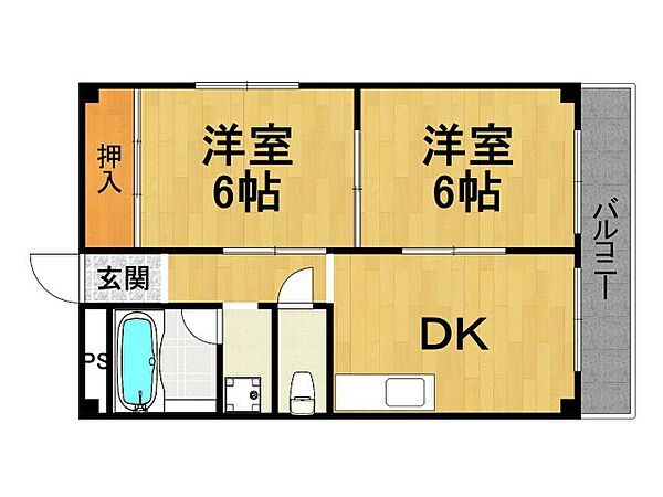 兵庫県西宮市田代町(賃貸マンション2DK・1階・43.00㎡)の写真 その2