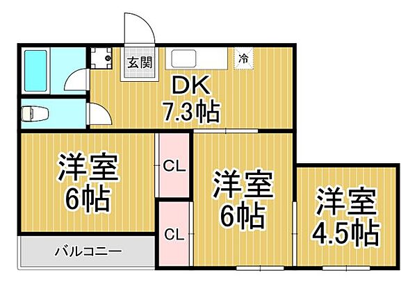 兵庫県尼崎市東大物町2丁目(賃貸マンション3DK・2階・45.00㎡)の写真 その2