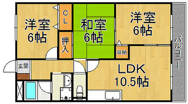 フローリーハイツ2 ｜兵庫県尼崎市東七松町1丁目(賃貸マンション3LDK・1階・67.00㎡)の写真 その2