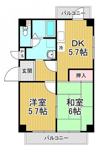 兵庫県尼崎市常松1丁目(賃貸マンション2DK・3階・42.00㎡)の写真 その2