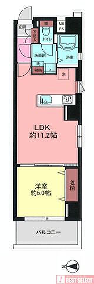 専有面積:39.63平米の1LDKリフォーム施工済みマンション!