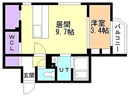 札幌市営南北線 麻生駅 徒歩1分の賃貸マンション 2階1LDKの間取り