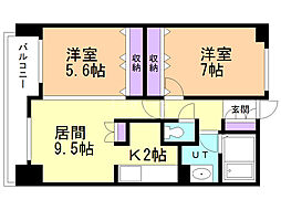 グレイスコート北18条 10階2LDKの間取り