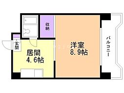 山水ビルサンスイートヴィラ 1DKの間取図画像