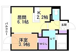 札幌市営南北線 北12条駅 徒歩3分の賃貸マンション 1階1LDKの間取り