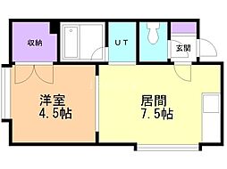 北陽ハイム 1DKの間取図画像