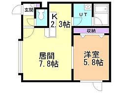 プロスパー麻生 1LDKの間取図画像