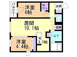 ALPHASQUARE北12西3 2LDKの間取図画像