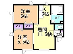 エクセリアコート新琴似 2LDKの間取図画像