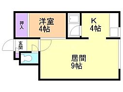 田中ハイツ 1LDKの間取図画像