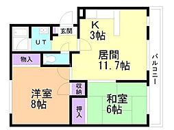 サンライズエイト 2LDKの間取図画像