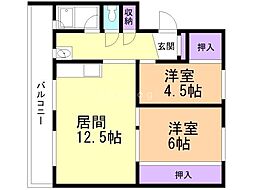 ビレッジハウス新川7号棟 2LDKの間取図画像
