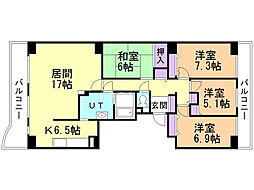 中銀ヴェルデシティあいの里6号館 4LDKの間取図画像