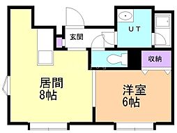 カーサノルテ麻生 1LDKの間取図画像