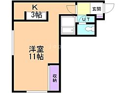 エスペラント 1Kの間取図画像
