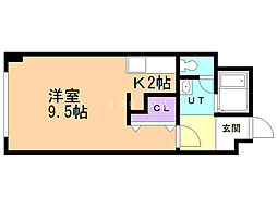 第25木村ビルサザンハイム北大 1Kの間取図画像