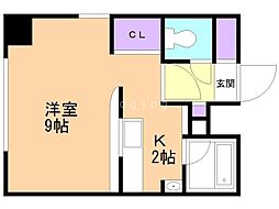 第38木村ビルサザンフォレスト北大 1Kの間取図画像