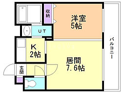 プロムナードコート麻生 1DKの間取図画像