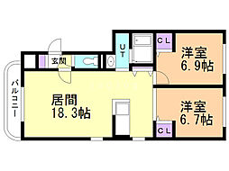 ウィングバレー 2LDKの間取図画像