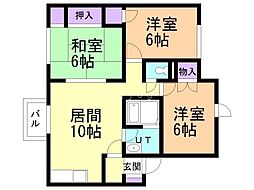 サンヒルズB 3LDKの間取図画像
