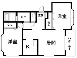 グランデール壱番館 2LDKの間取図画像