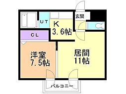 藤井ビル北23条2 1LDKの間取図画像