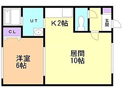 スカイハイツ3 1階1LDKの間取り