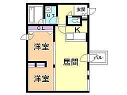 ピュアステージマルヤマ 2階1LDKの間取り