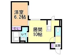 グローリア南10条 1階1LDKの間取り