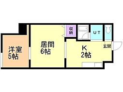 ノースシティーアンザイ 6階1LDKの間取り