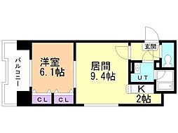 グランカーサ南9条 9階1LDKの間取り
