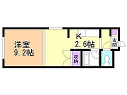 シティノースワン 2階1Kの間取り
