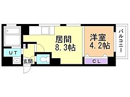 クラッセ知事公館前 2階1LDKの間取り