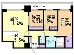 コローレ知事公館前 10階3LDKの間取り