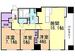 ラ・クラッセ札幌ステーションルミエール 5階3LDKの間取り
